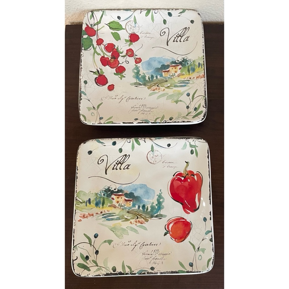 Dash Of That Villa Julie Paton Design 6" Square Dessert Or Bread Plates Set Of 2